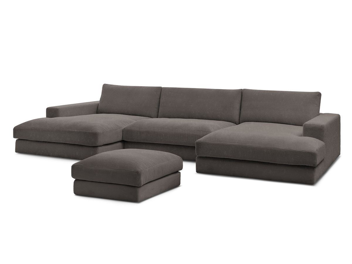 Bobochic Leonard Wohnlandschaft mit Pouf 349 × 159 cm Cordsamt Braun