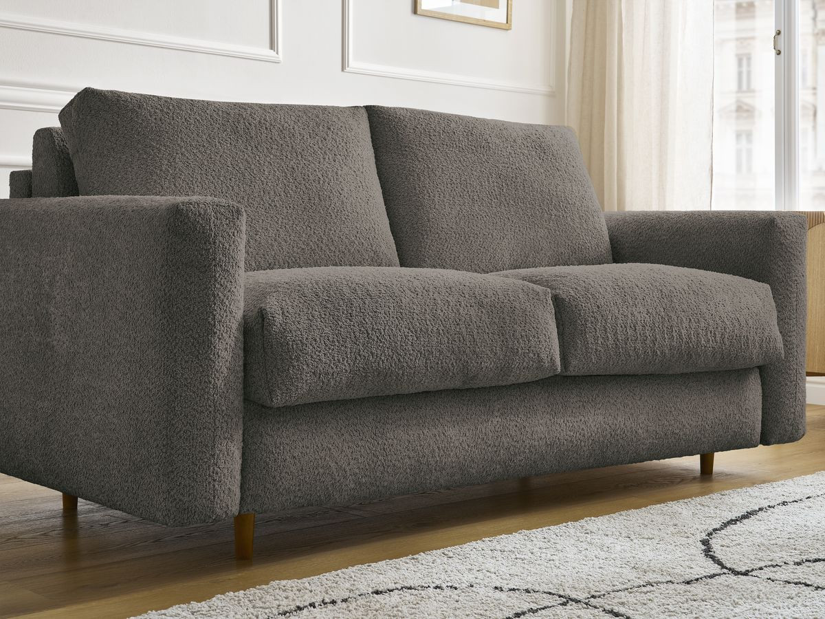 Bobochic Cocoone Schlafsofa 3-Sitzer Bouclé-Stoff Braun, Liegefläche 140 × 200 cm