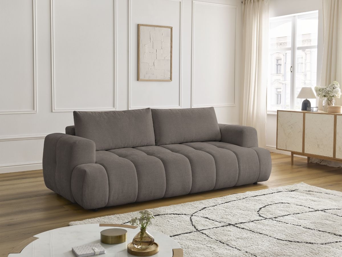 Bobochic Fuji Schlafsofa 3-Sitzer mit Bettkasten Stoff Taupe