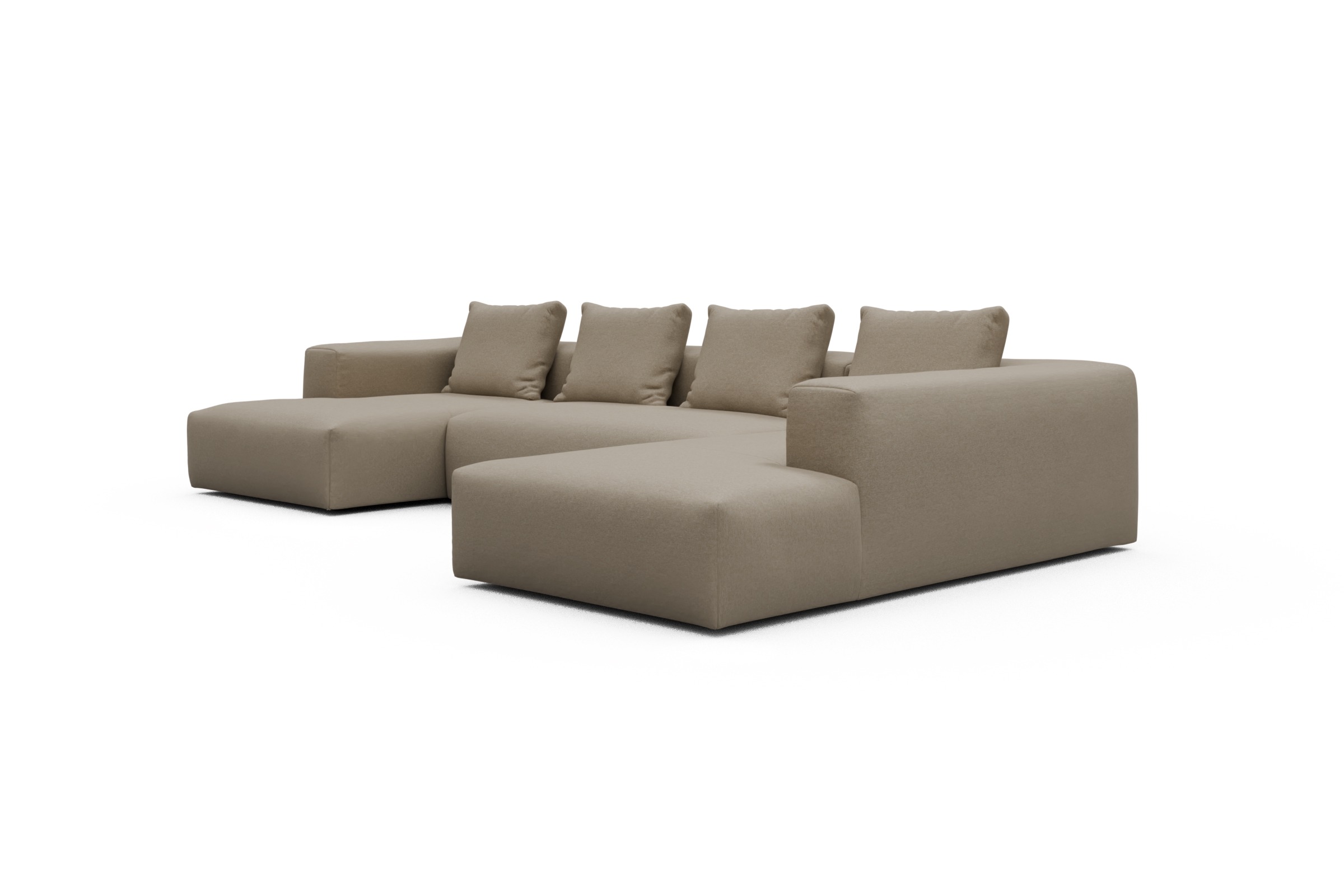 Wohnlandschaft Fred Relax-Ecke rechts mit 2-Sitzer und Chaiselongue links Strukturierter Stoff Satya 445-Natural-Beige