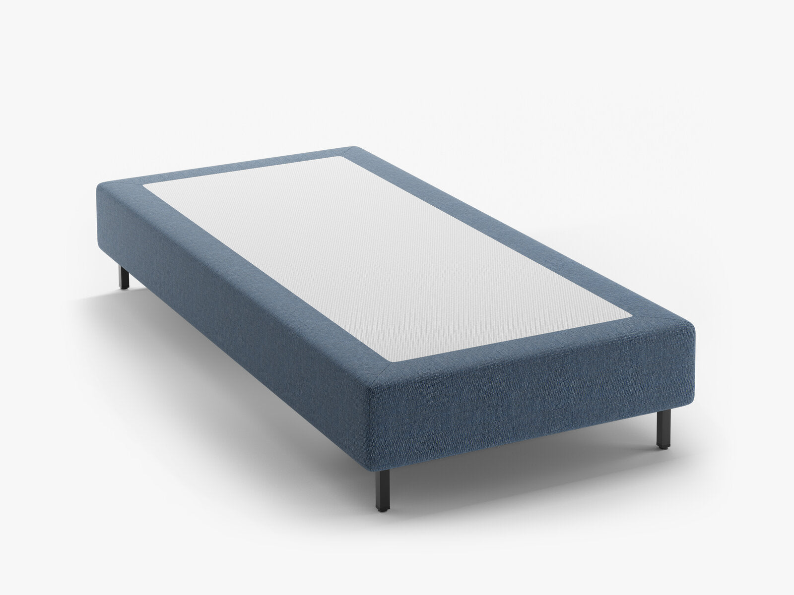 Micadoni Whale Polster-Bettgestell Strukturierter Stoff Babel Dunkelblau Schwarzes Metall 100x200