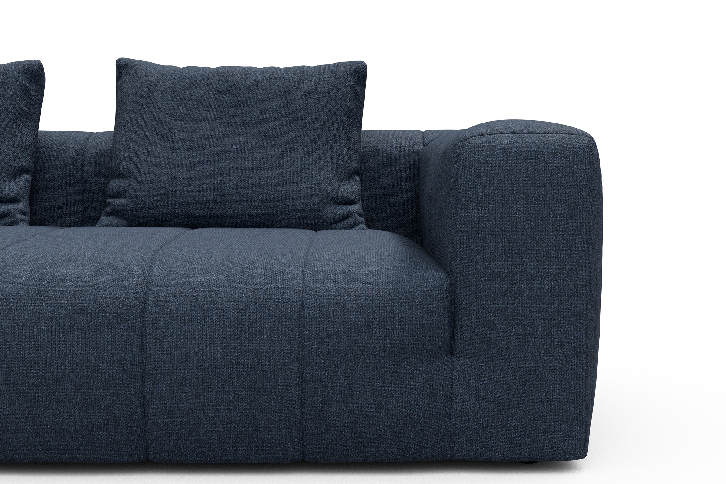 Ecksofa Hugo 2,5-Sitzer Armlehne rechts mit Chaiselongue Sama-Deep-Blue