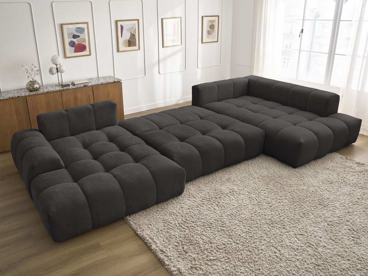 Bobochic Everest Wohnlandschaft, 14 Kissen Strukturstoff Schwarz Ecke links
