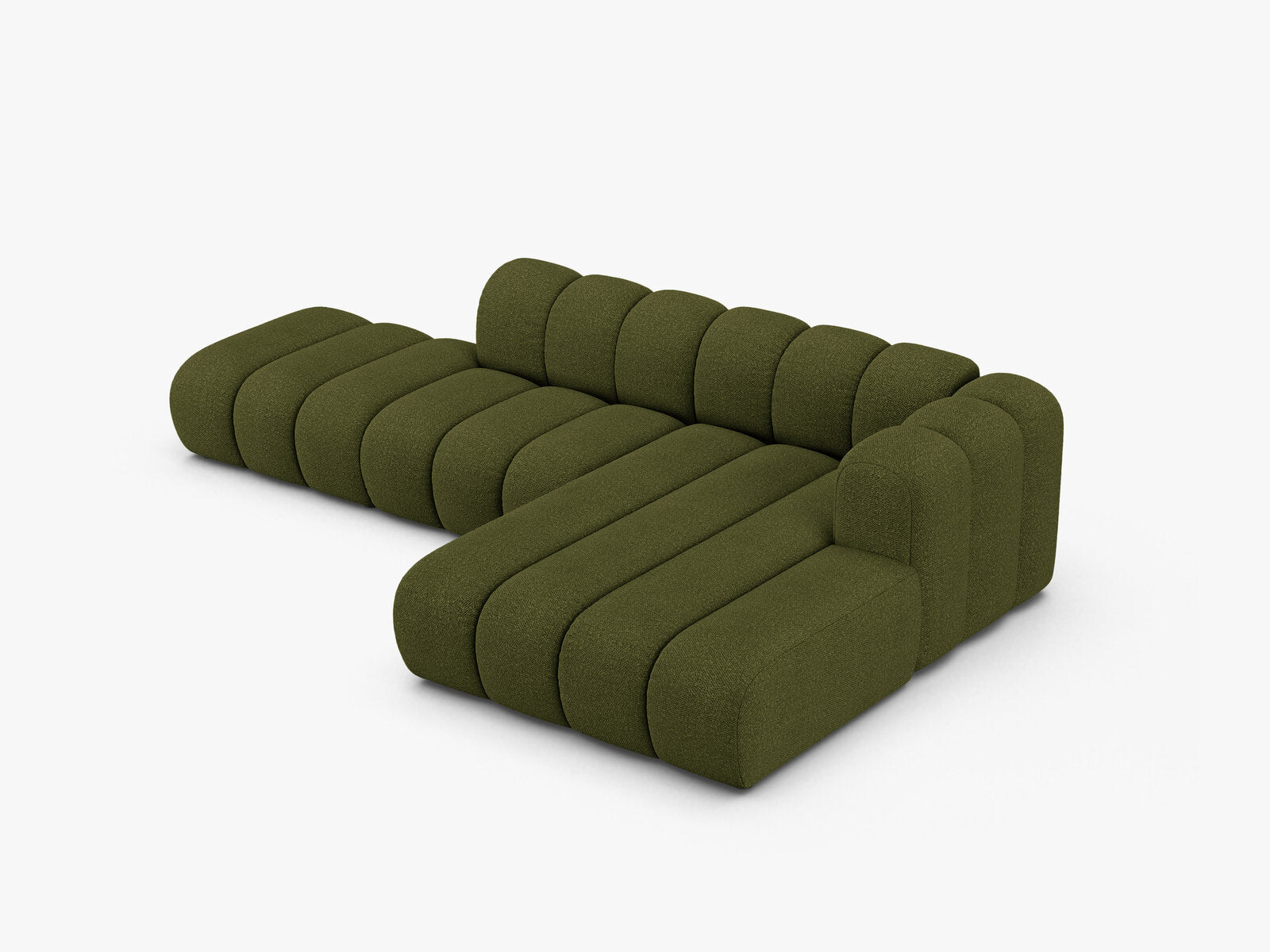 Micadoni Modulares Ecksofa offen Lupine 5-Sitzer Rechts Boucle Baloo Dunkel-Olivgrün