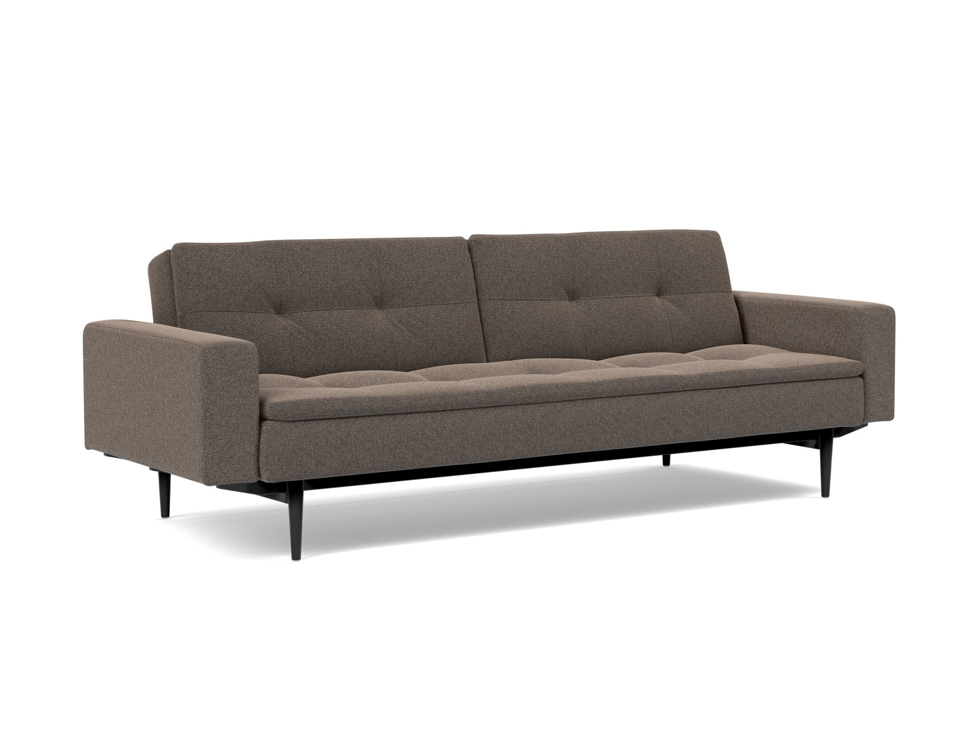 Schlafsofa Dublexo mit Armlehnen Boucle Skandi 530-Taupe Beine Styletto Eiche schwarz
