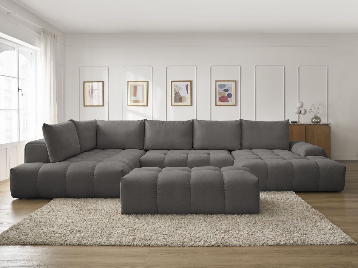 Bobochic Everest Wohnlandschaft mit Pouf, 6 Kissen Strukturstoff Dunkelgrau Ecke rechts