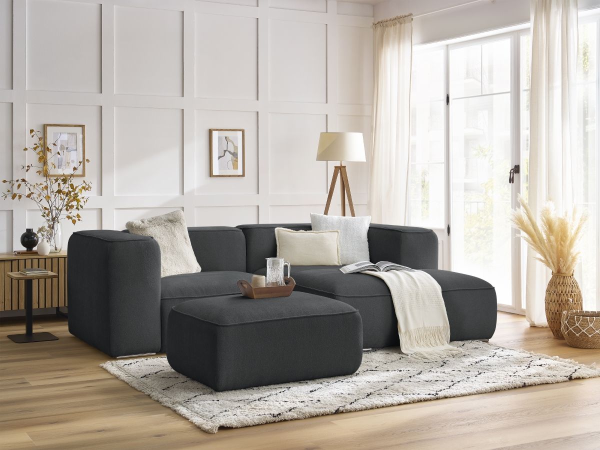 Bobochic Zephyr Ecksofa mit Pouf 260 × 165 cm Strukturstoff Dunkelgrau Ecke rechts