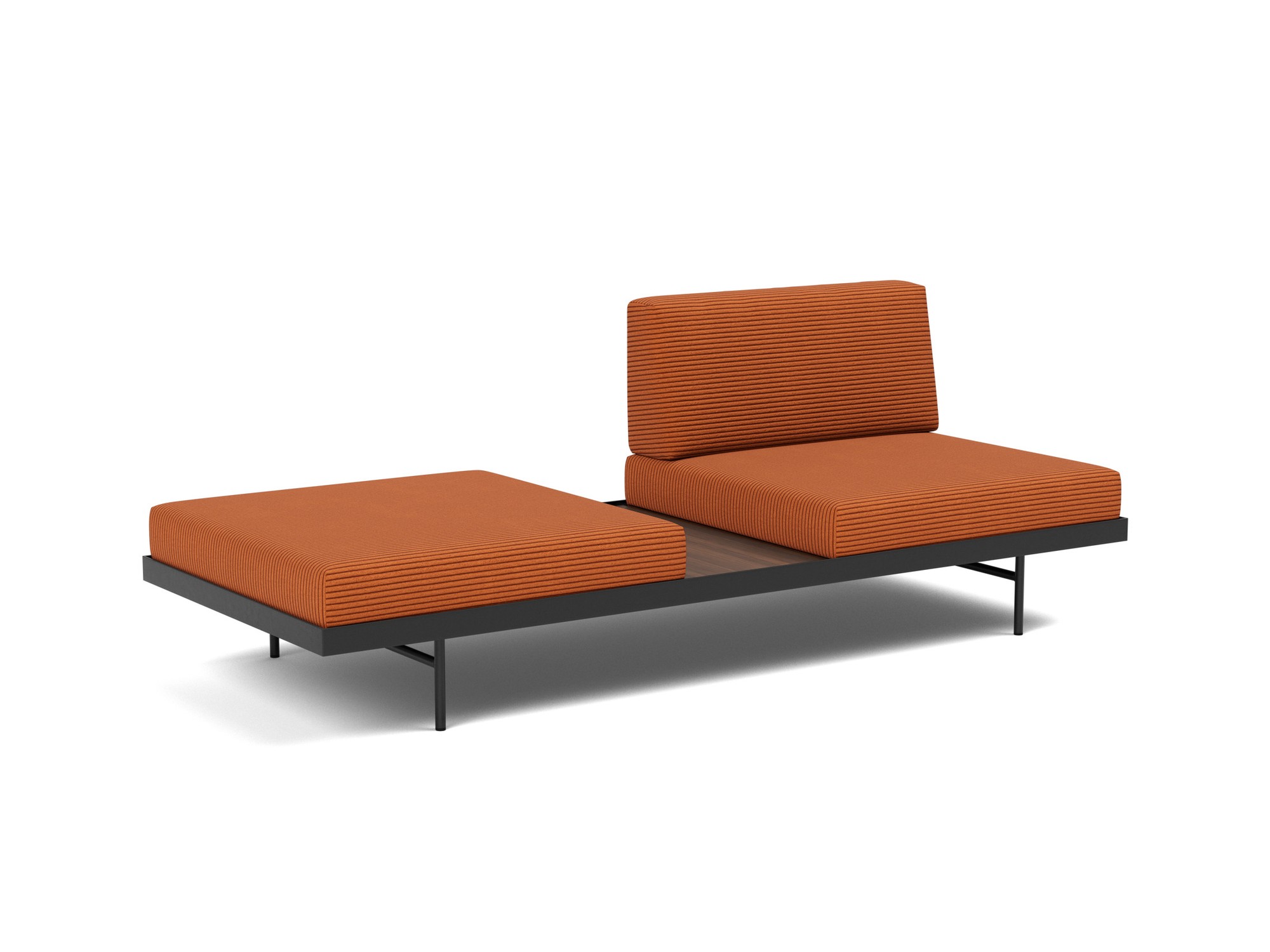 Tagesbett Puri Kord Corduroy 595-Burnt-Orange Beine mit Nussbaumtisch