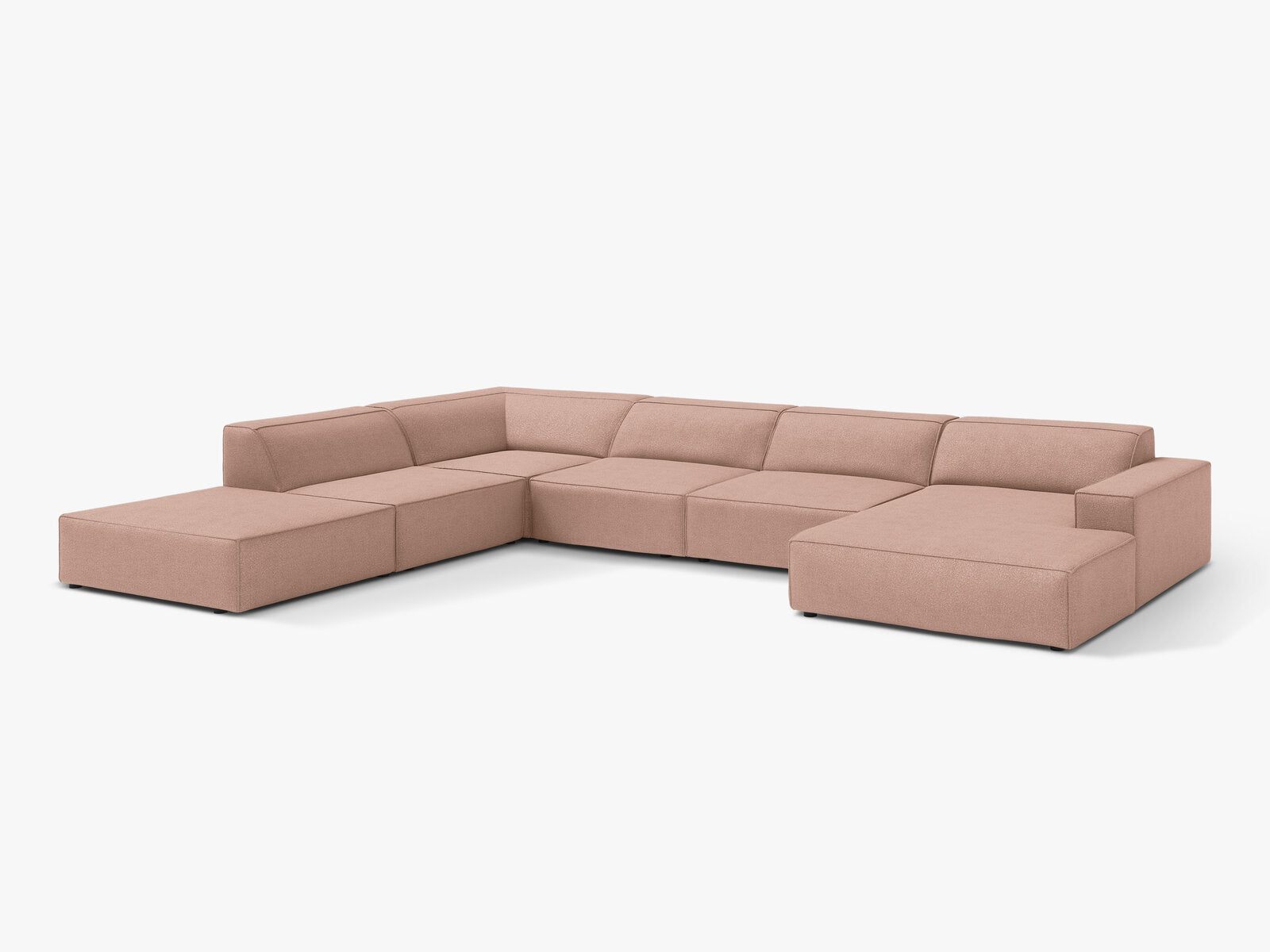 Micadoni Panorama-Ecksofa Jodie 7-Sitzer Links Boucle Baloo Puderrosa