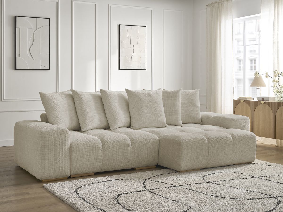 Bobochic Anakin Ecksofa, 6 Kissen Strukturstoff Beige