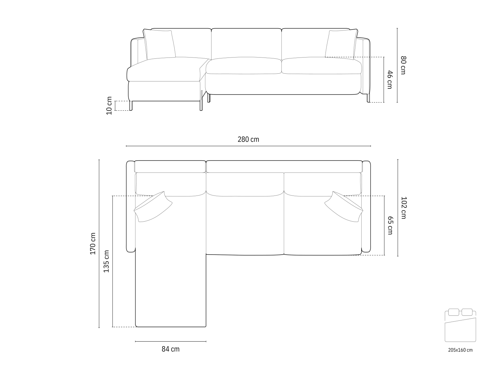 Micadoni Schlaf-Ecksofa Gloria 5-Sitzer Links Strukturierter Stoff Beige 205x160