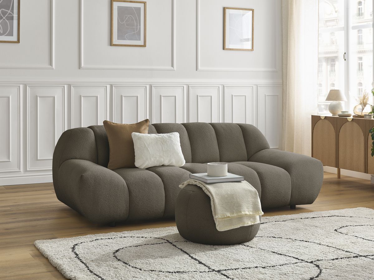 Bobochic Hayden Sofa 3-Sitzer mit Pouf 226 × 107 cm Bouclé-Stoff Braun