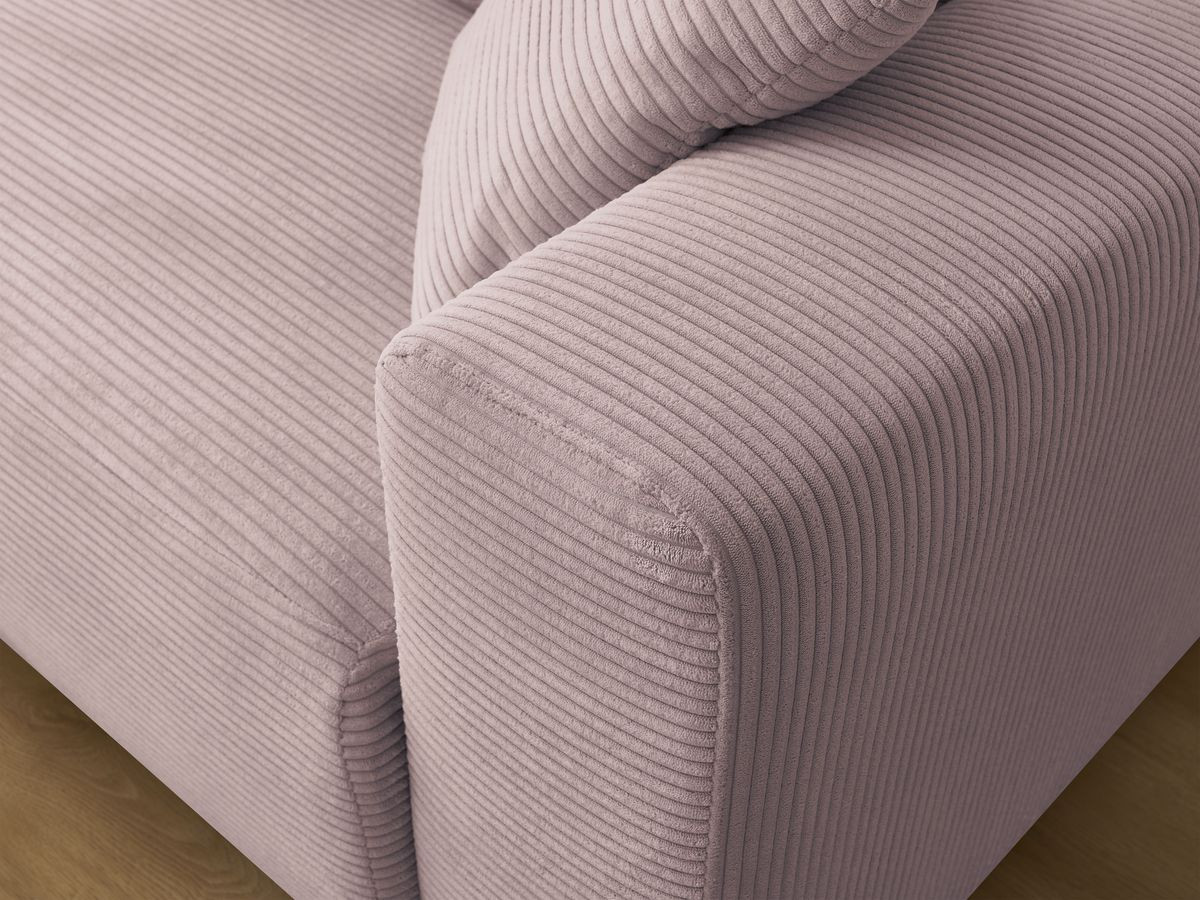 Bobochic Atilla Ecksofa mit Schlaffunktion und Bettkasten und Pouf Cordsamt Violett Ecke links