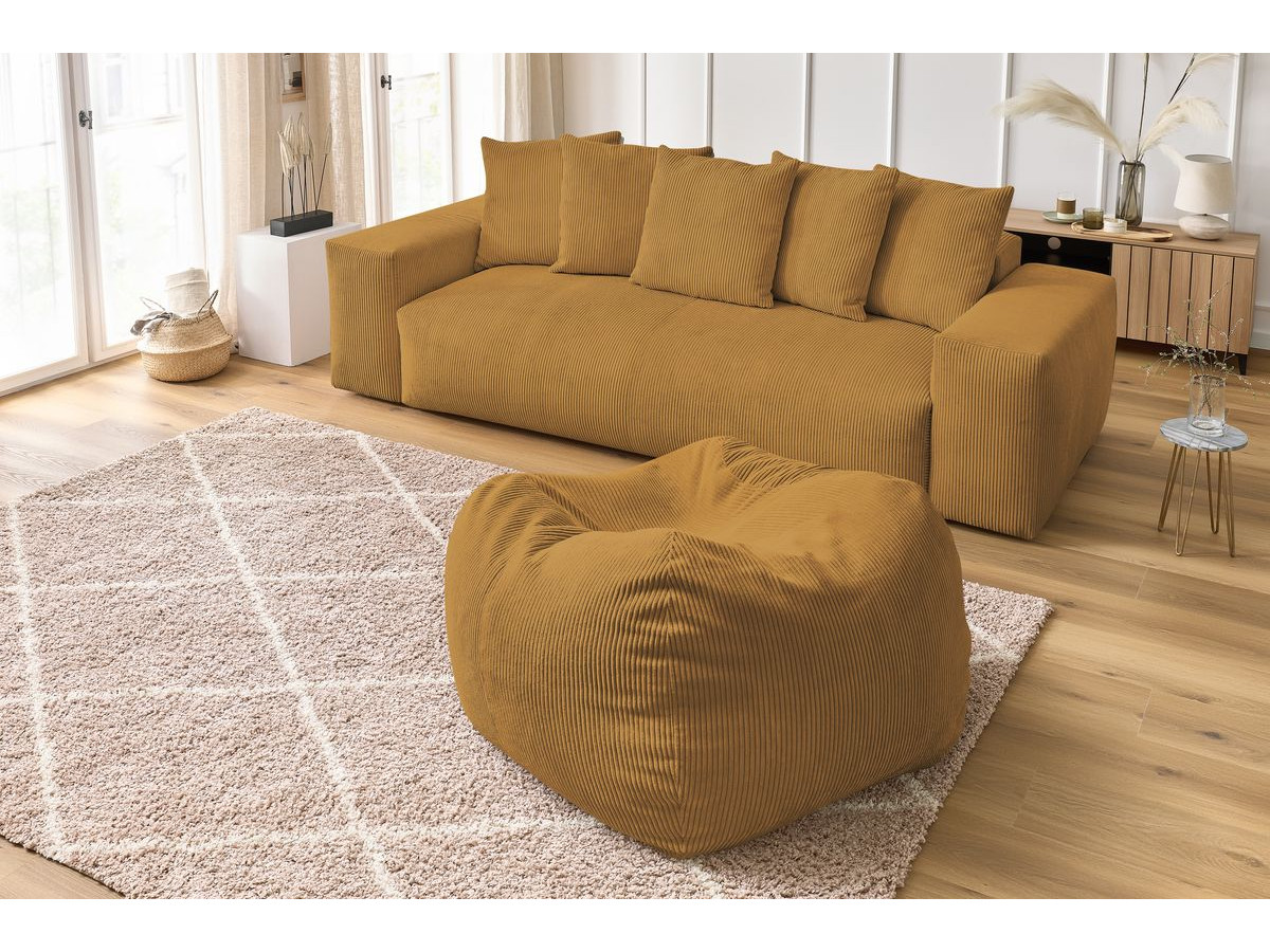 Bobochic Voltaire Sofa 4-Sitzer mit Pouf 280 × 124 cm Cordsamt Gelb