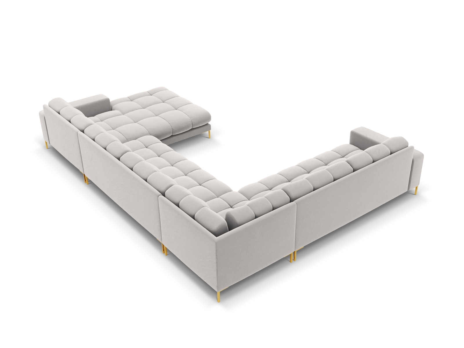 Cosmopolitan Design Panoramasofa Bali 7-Sitzer 327 cm Samt Bluvel Silber Links Beine Gold