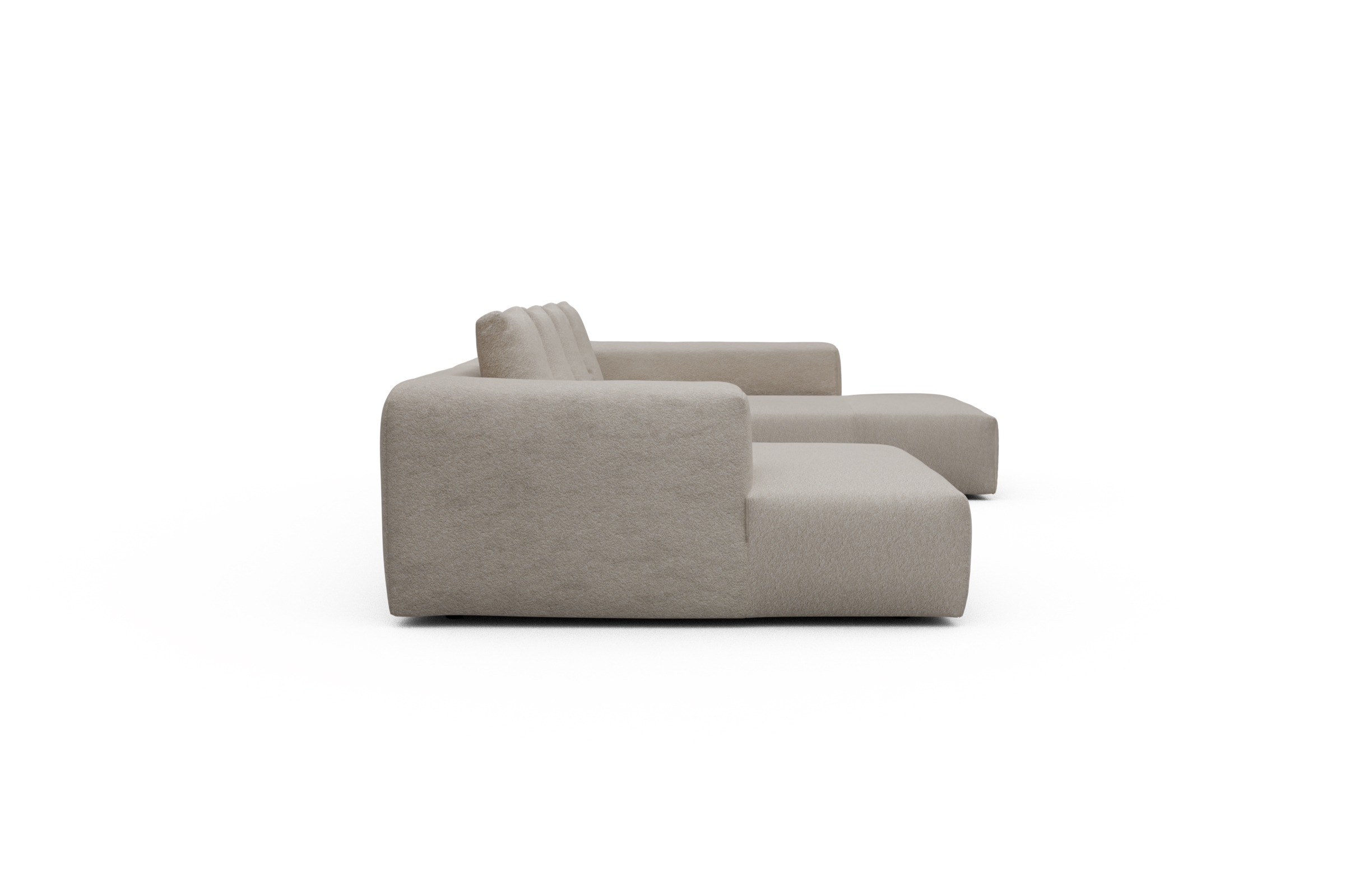 Wohnlandschaft Fred Relax-Ecke rechts mit 2-Sitzer und Chaiselongue links Aivi-Lace-Beige
