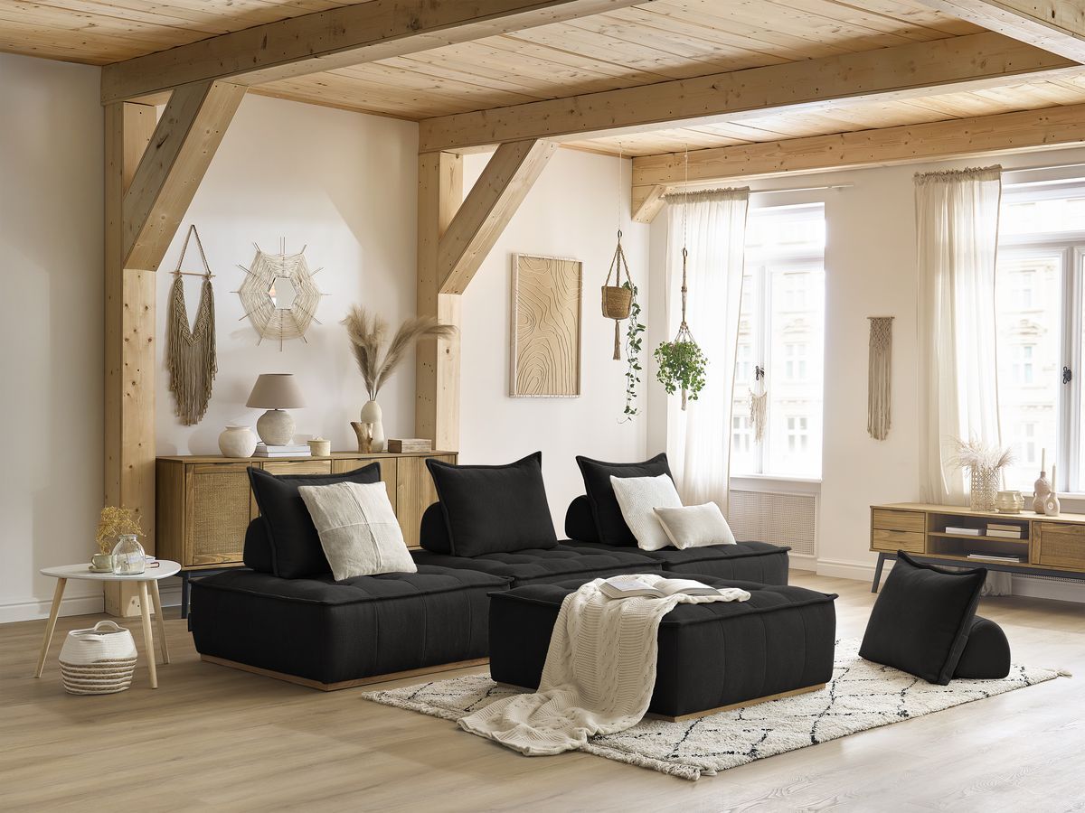 Bobochic Elisa Sofa 4-Sitzer Strukturstoff Schwarz