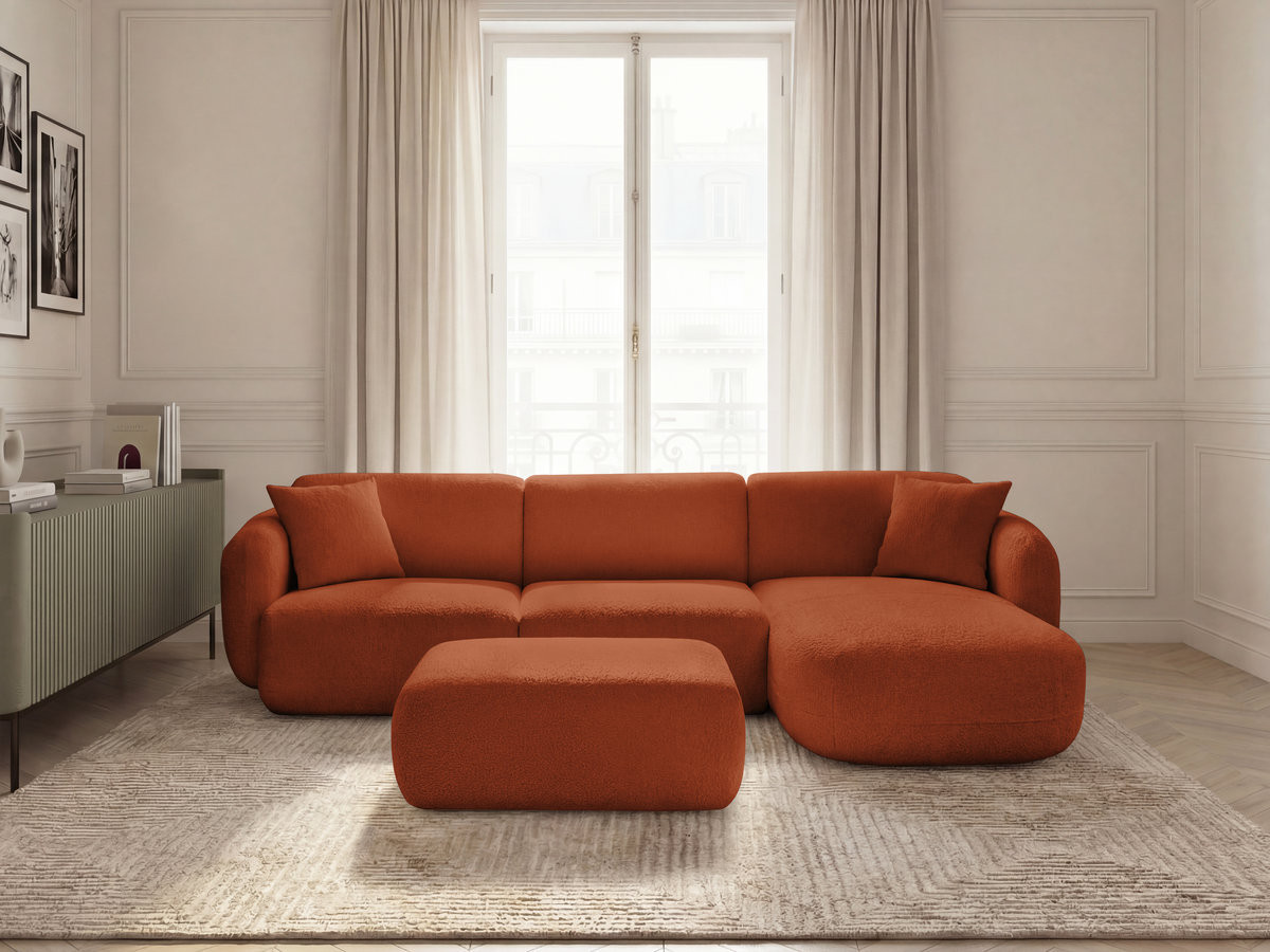 Bobochic Anda Ecksofa mit Pouf 292 × 163 cm Chenille Orange Ecke rechts