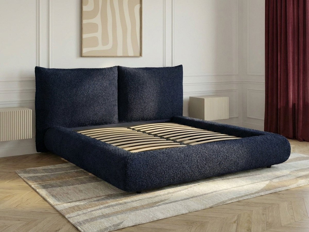 Bobochic Jaden Polsterbett Bouclé-Stoff Blau, Liegefläche 140 × 190 cm