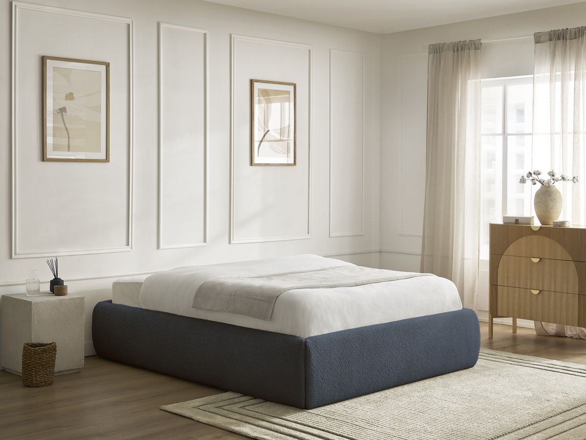 Bobochic Inera Bettgestell mit Bettkasten, ohne Kopfteil Bouclé-Stoff Blau, Liegefläche 140 × 190 cm