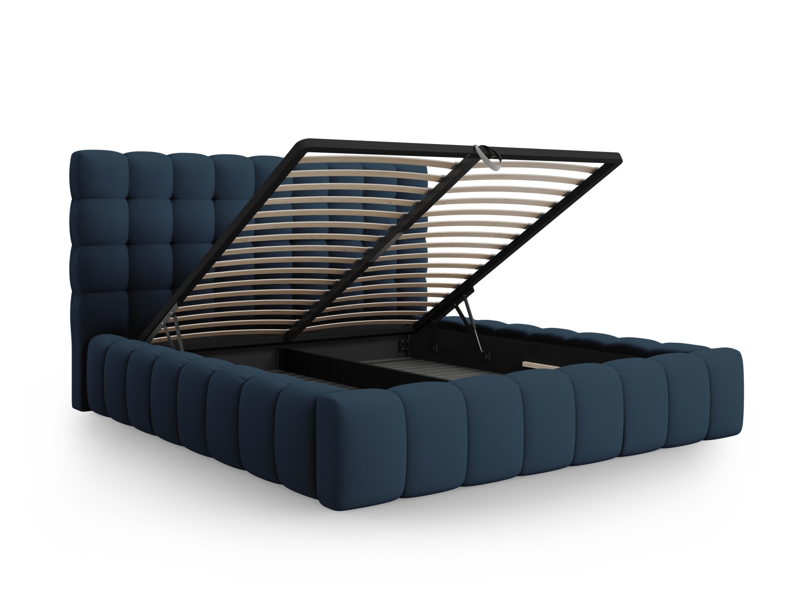 Micadoni Stauraumbett mit Kopfteil Mamaia Strukturierter Stoff Blau 140x200