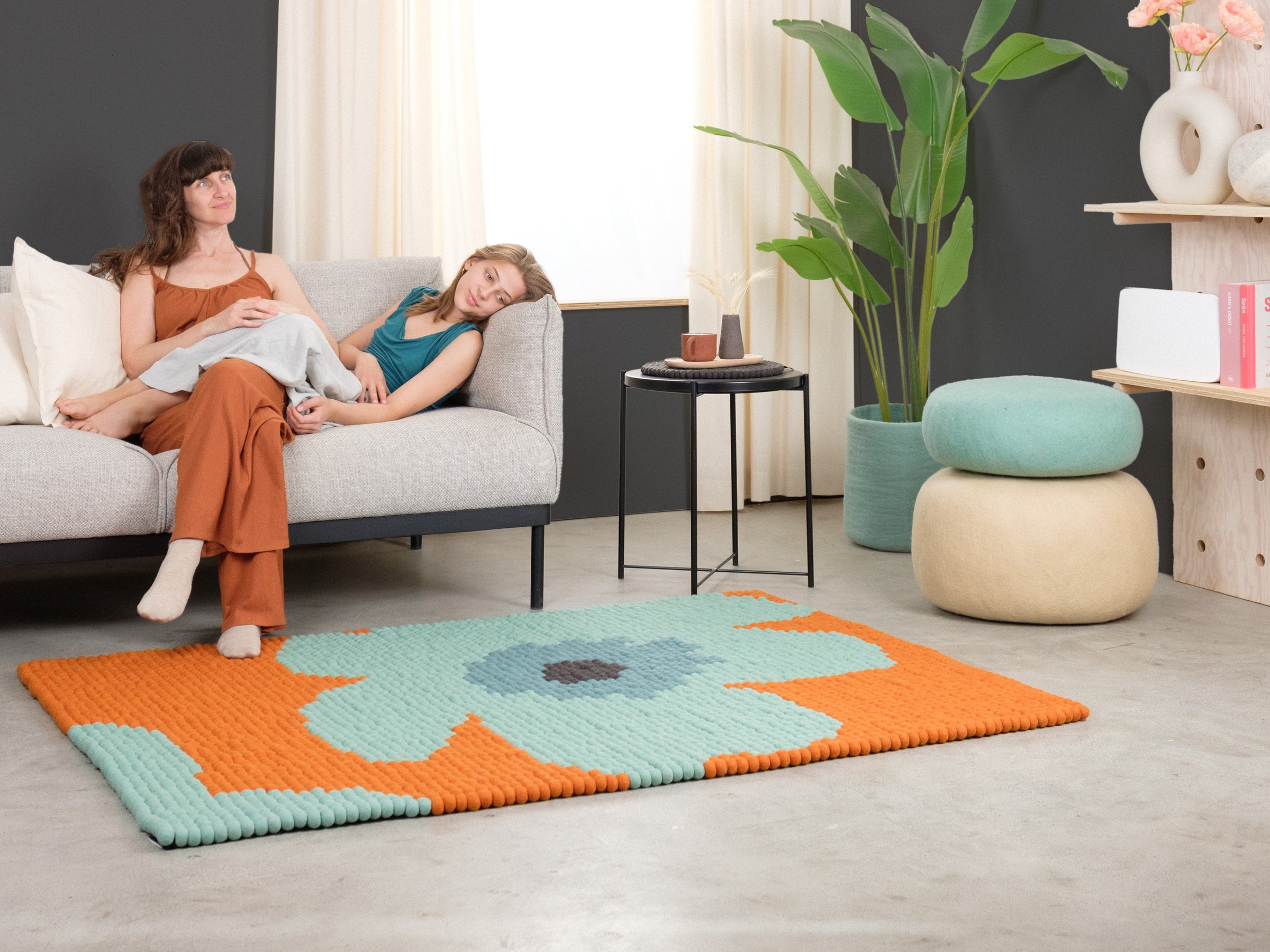 myfelt Anny Filzkugelteppich Türkis