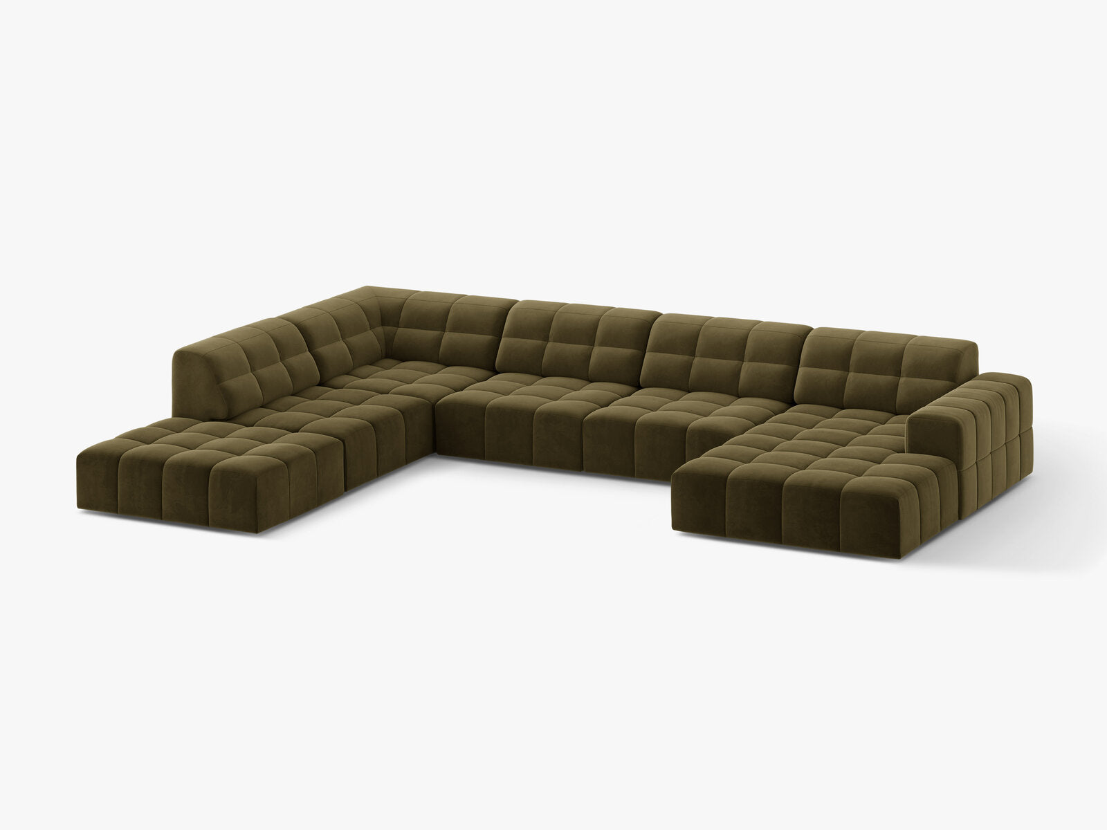 Micadoni Panorama Ecksofa Jennifer 7-Sitzer Links Samt Bluvel Grün