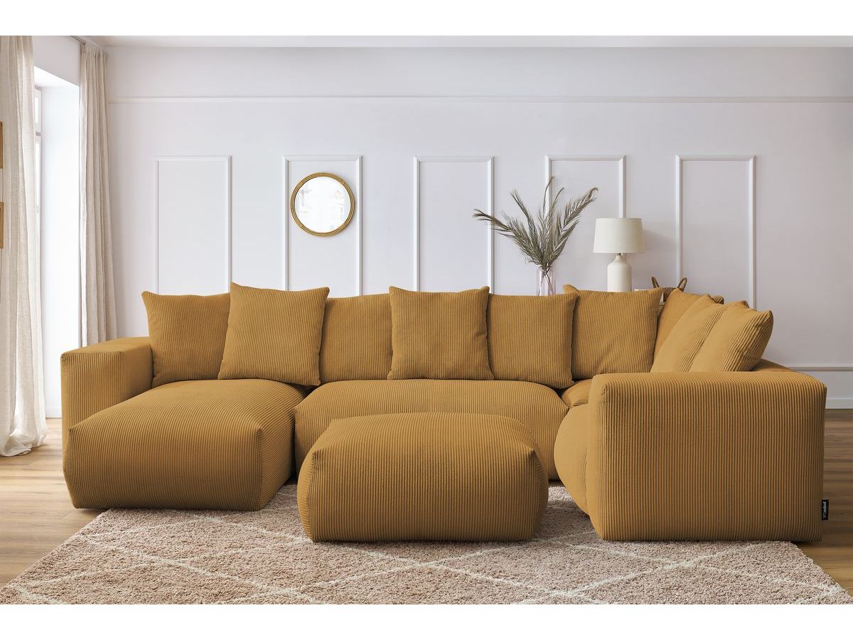 Bobochic Voltaire Wohnlandschaft mit Pouf 356 × 214 cm Cordsamt Gelb Ecke links