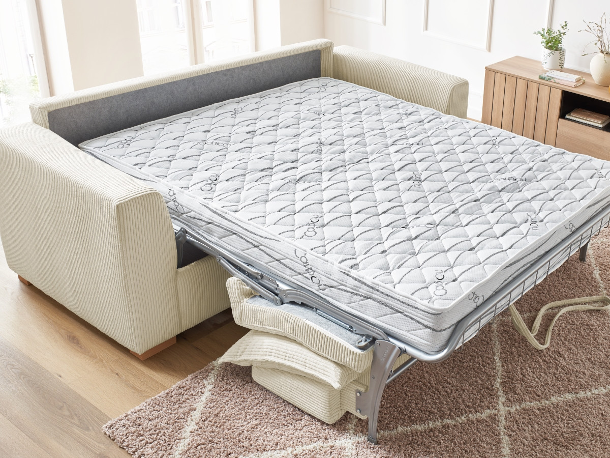 Bobochic Augustin Schlafsofa 3-Sitzer Cordsamt Beige, Liegefläche 160 × 200 cm