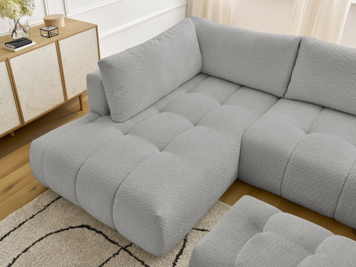 Bobochic Fuji Wohnlandschaft mit Pouf Bouclé-Stoff Hellgrau Ecke rechts