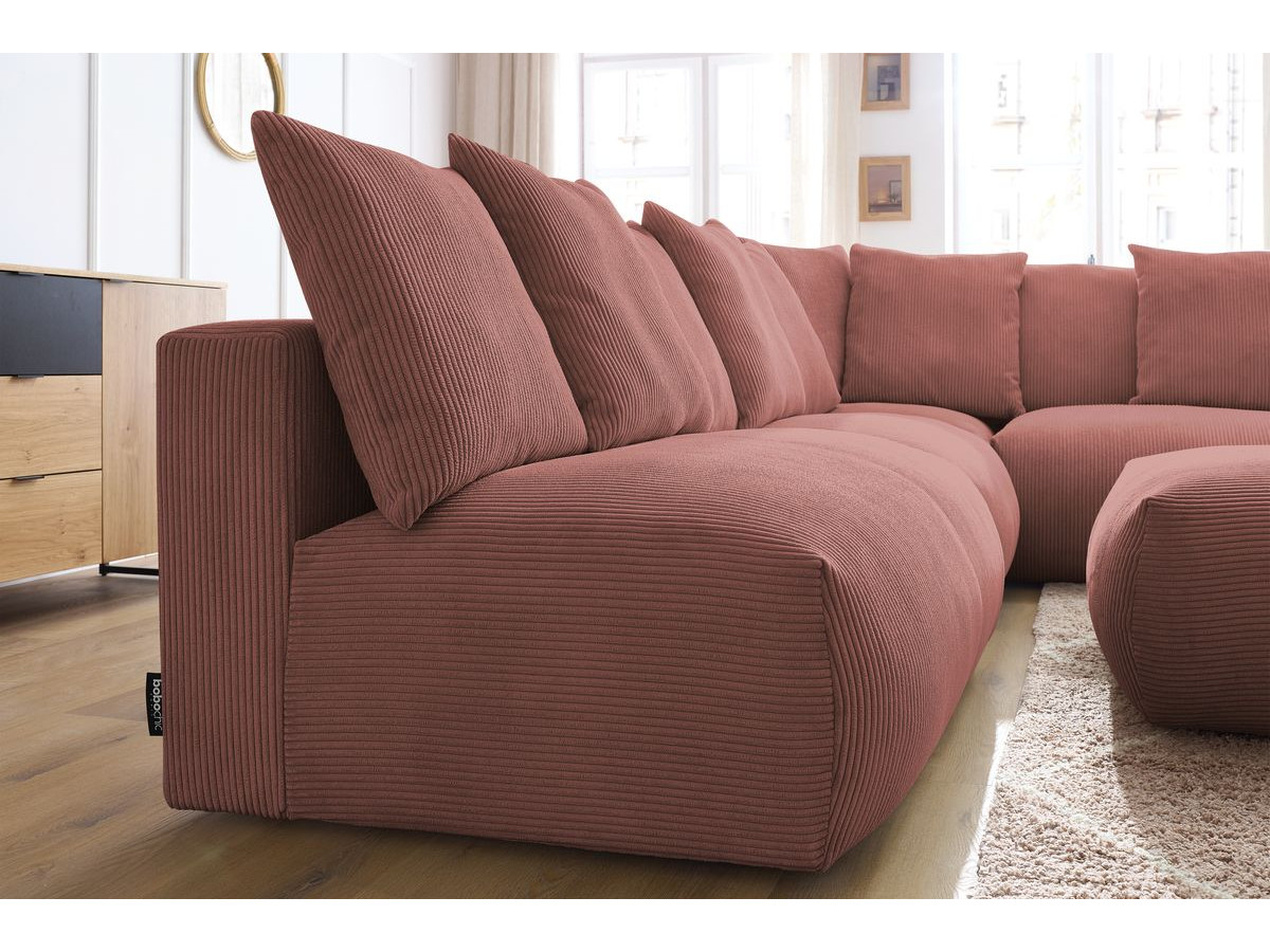 Bobochic Voltaire Ecksofa mit Pouf 322 × 268 cm Cordsamt Rosa Ecke rechts