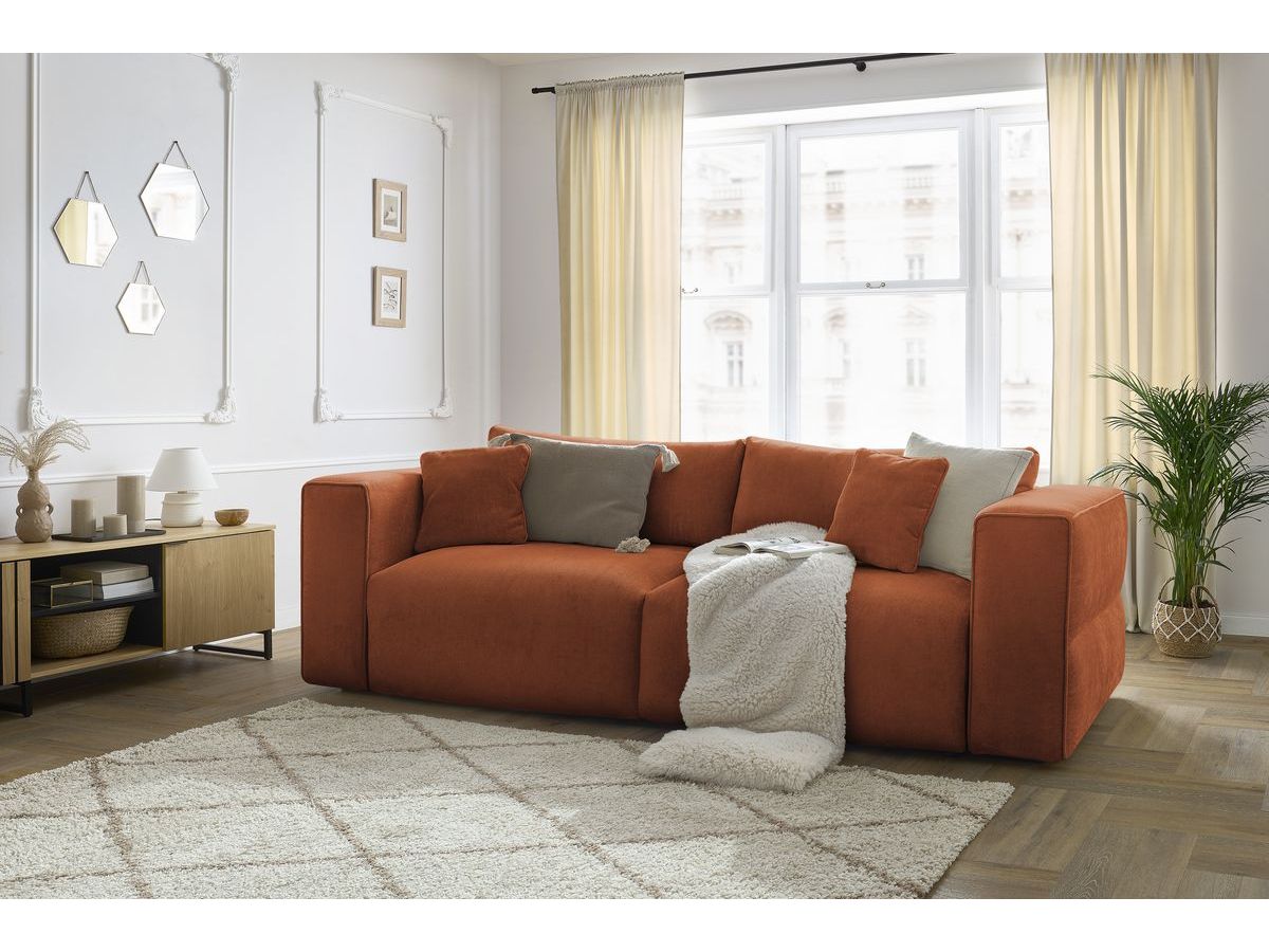 Bobochic Ezechiel Schlafsofa 3-Sitzer mit Bettkasten Stoff Rot