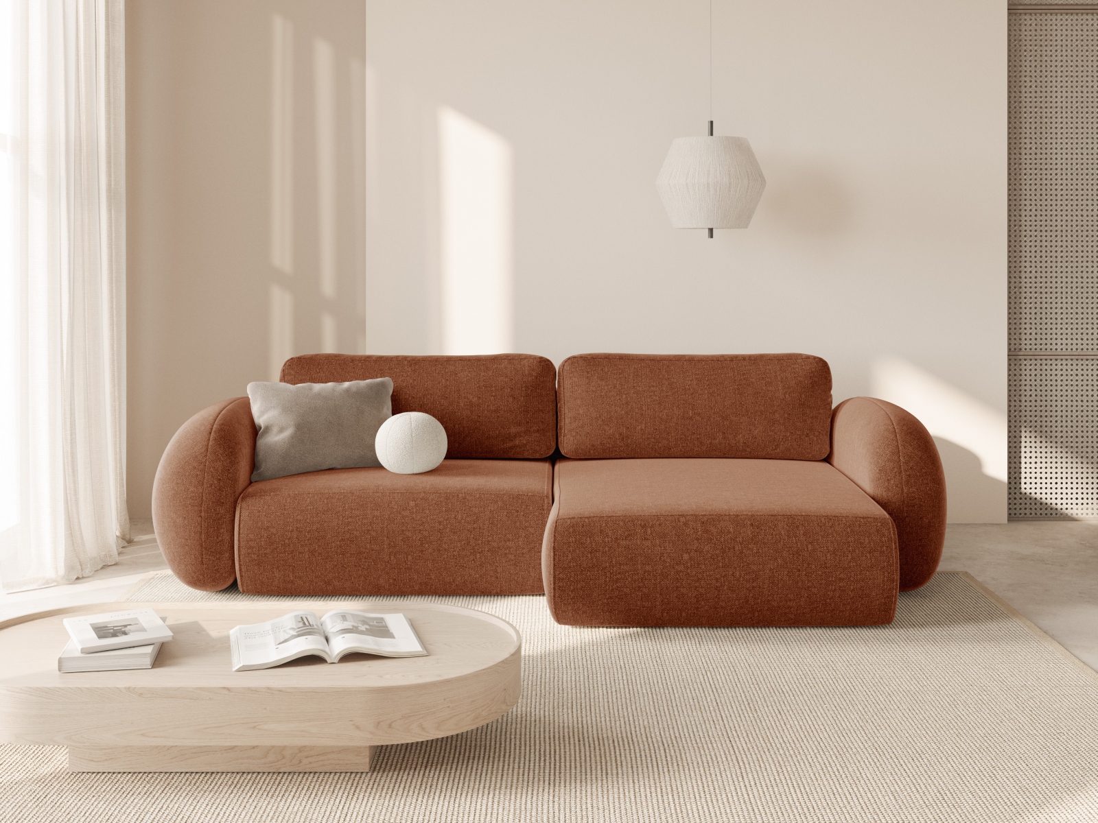 Cosmopolitan Design Wendbares Ecksofa Tonale 4-Sitzer mit Schlaffunktion und Bettkasten Chenille Eden Ziegel