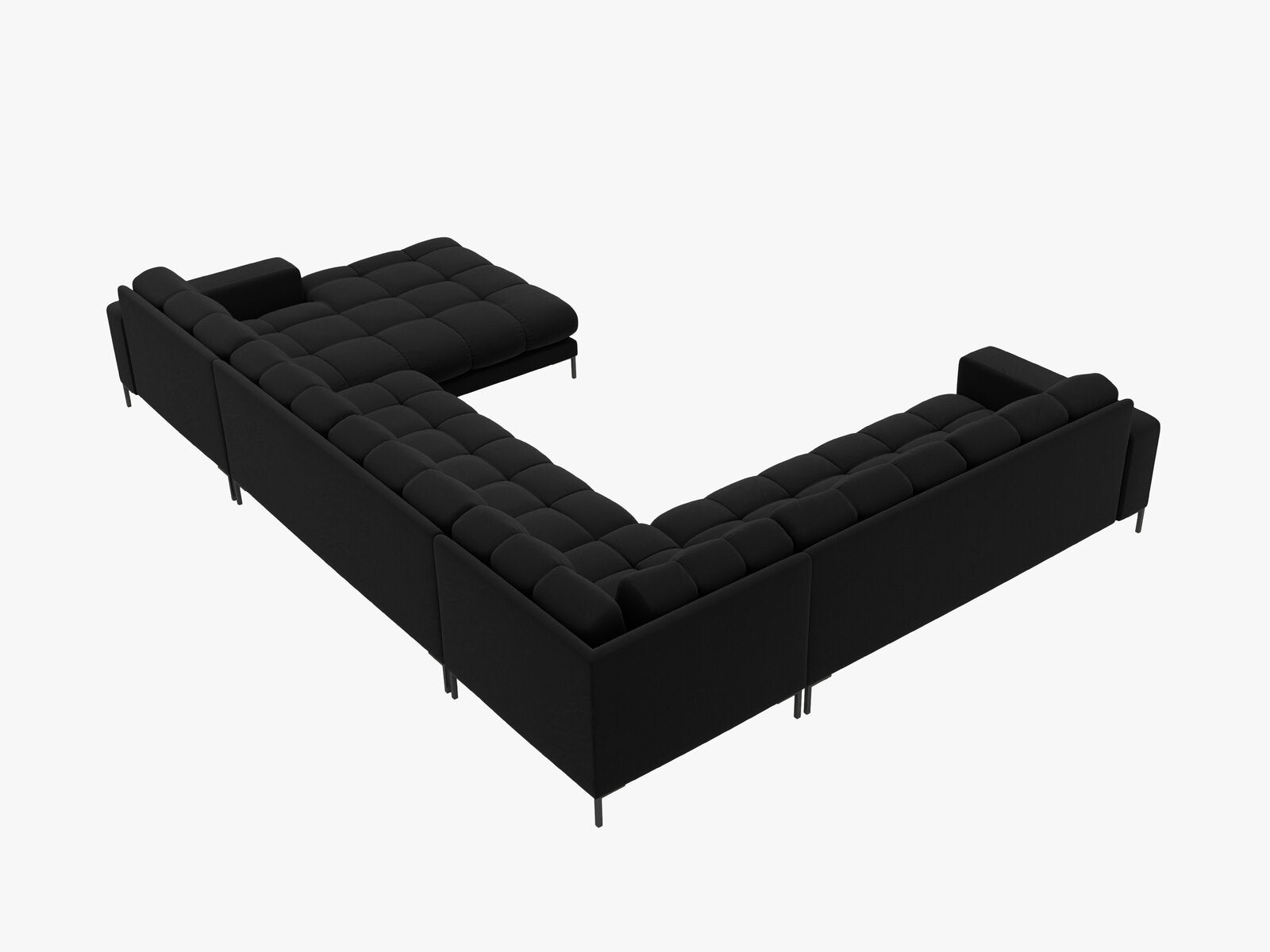 Micadoni Wohnlandschaft Mamaia 7-Sitzer Links Samt Bluvel Schwarz schwarze Beine