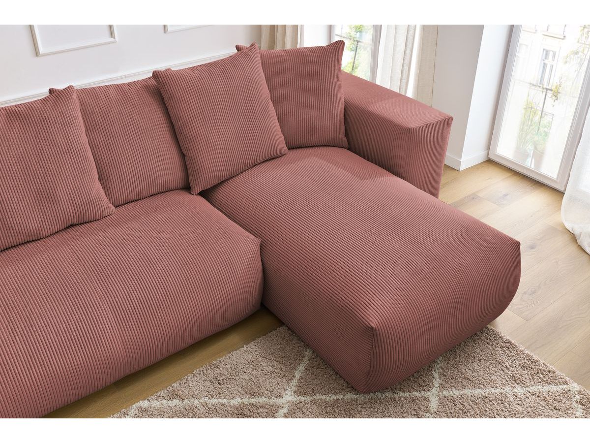 Bobochic Voltaire Wohnlandschaft 356 × 214 cm Cordsamt Rosa Ecke rechts