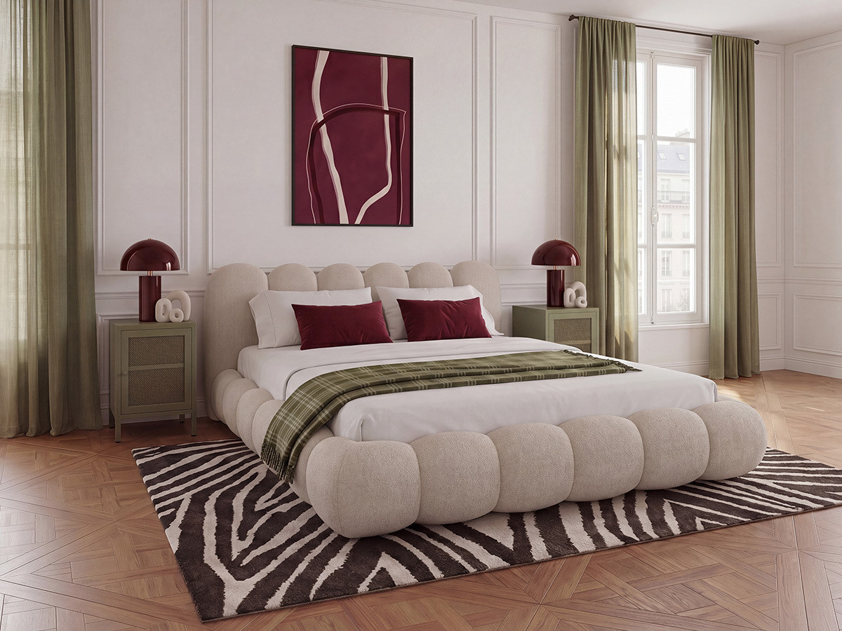 Bobochic Bobby Polsterbett Melange-Stoff Beige, Liegefläche 140 × 190 cm
