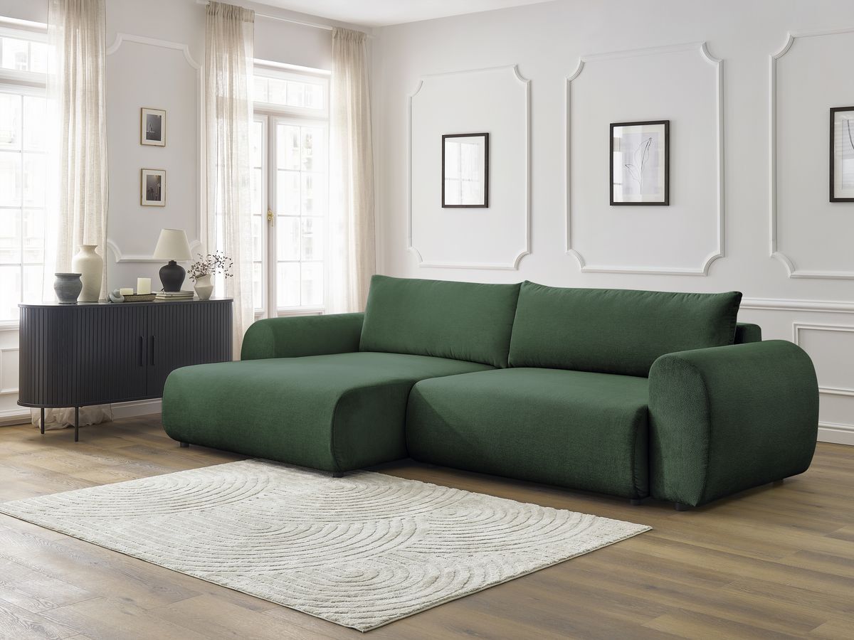 Bobochic Lucien Ecksofa mit Schlaffunktion und Bettkasten 314 × 167 cm Stoff Grün Ecke links