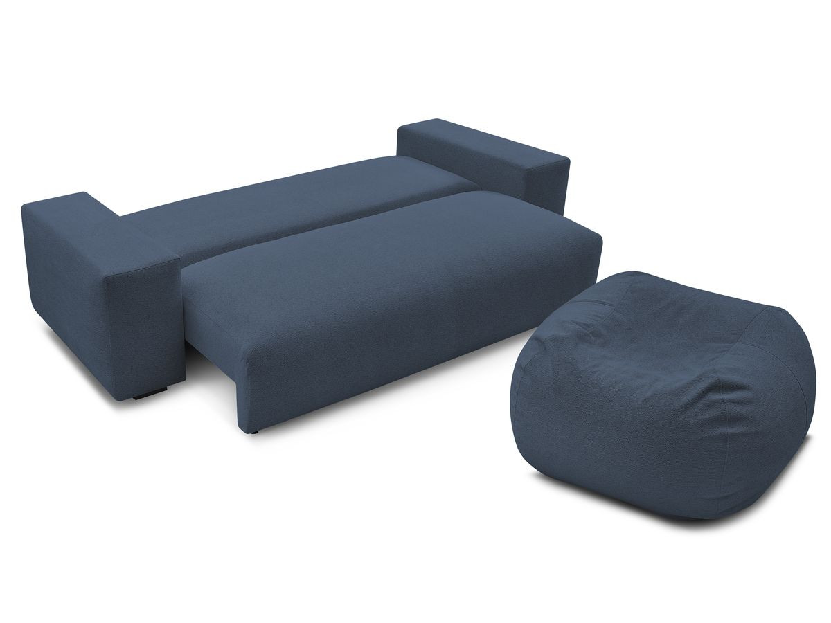 Bobochic Voltaire Schlafsofa 4-Sitzer mit Bettkasten und Pouf Melange-Stoff Dunkelblau
