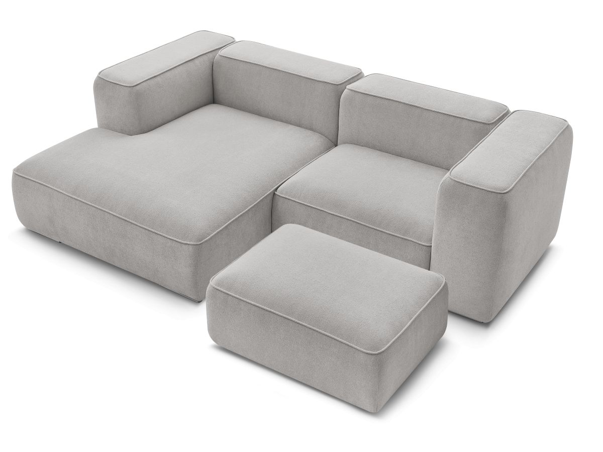 Bobochic Zephyr Ecksofa mit Pouf 260 × 165 cm Strukturstoff Hellgrau Ecke links