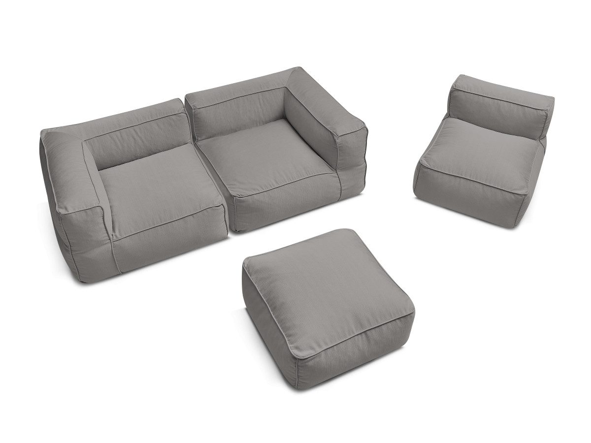Bobochic Giulia Gartensofa 4-Sitzer mit Pouf, 2 Eckmodule Stoff Dunkelgrau