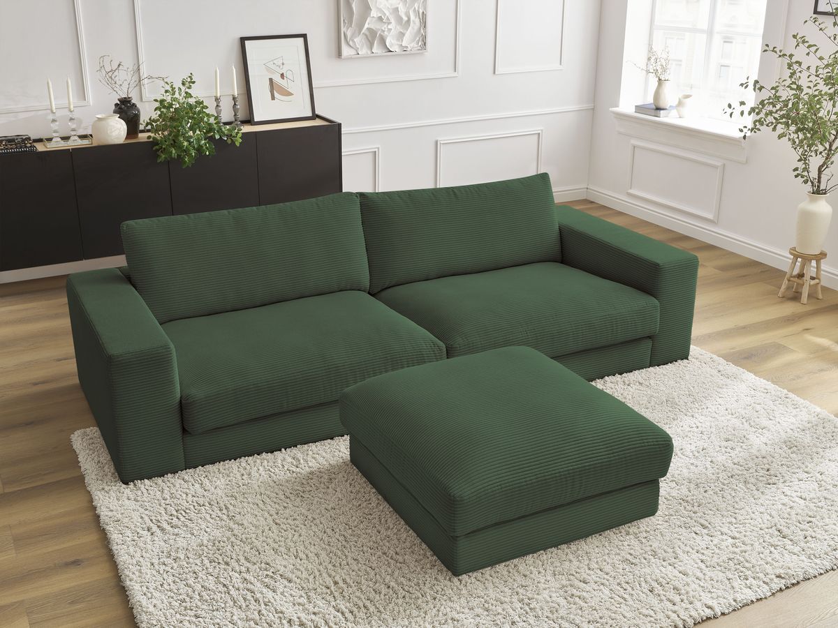 Bobochic Leonard Sofa 4-Sitzer mit Pouf 274 × 109 cm Cordsamt Dunkelgrün