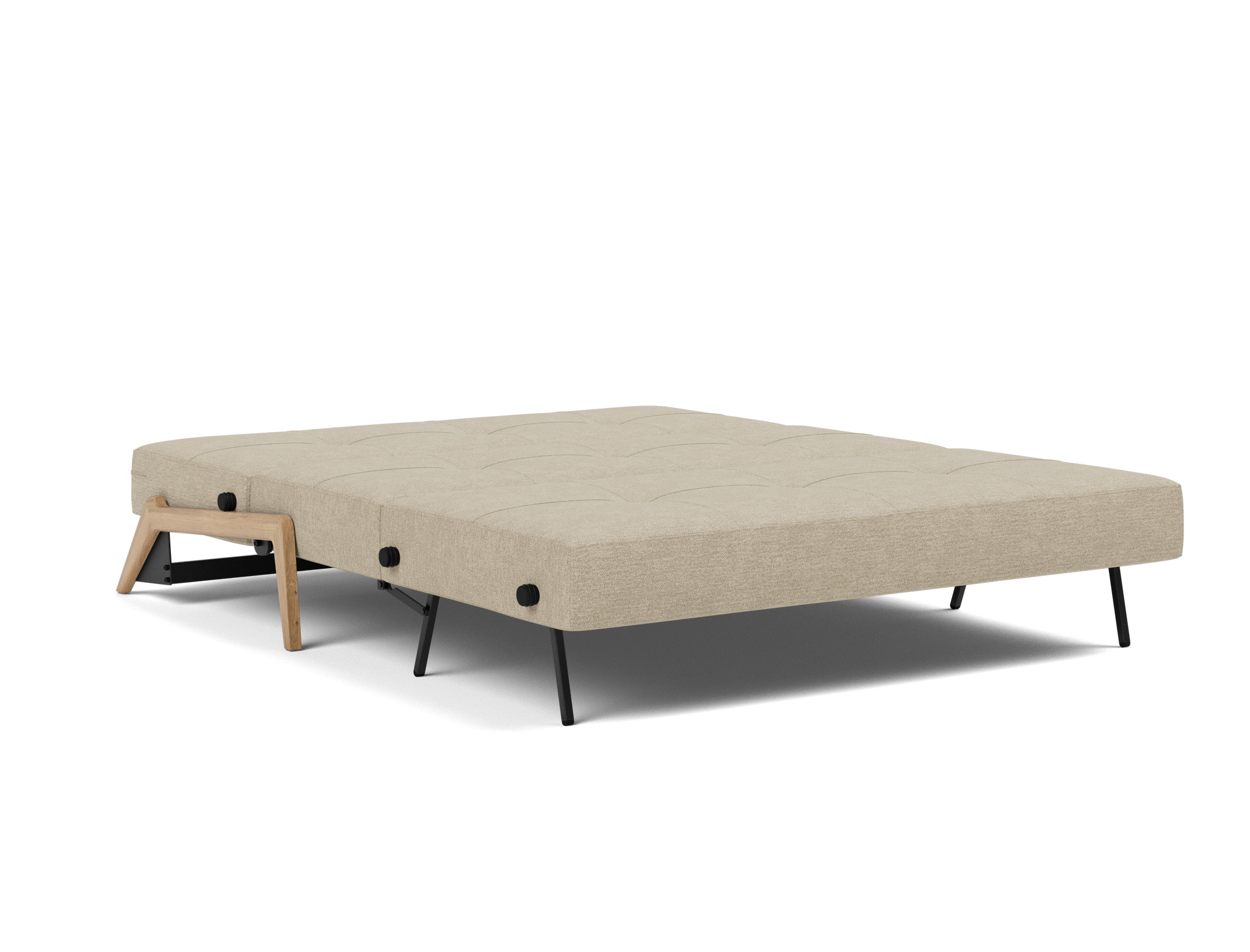 Schlafsofa Cubed 160 Strukturierter Stoff Taura 356-Sand Beine Eiche