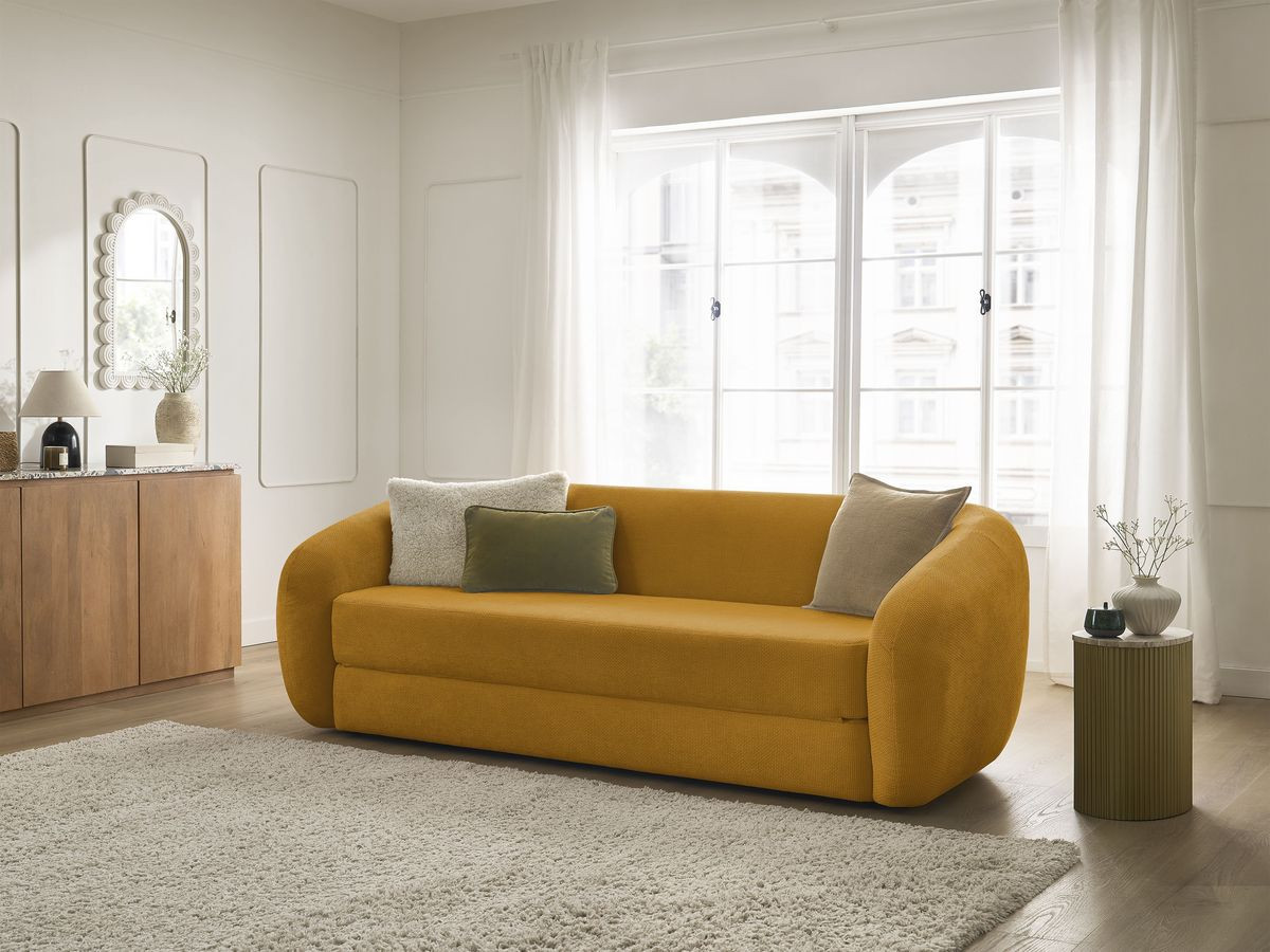 Bobochic Neyo Schlafsofa 3-Sitzer Stoff Gelb