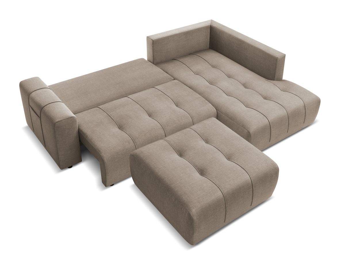 Bobochic Arsene Ecksofa mit Schlaffunktion und Bettkasten und Pouf 277 × 200 cm Samt Taupe Ecke rechts