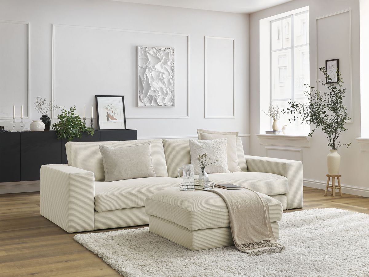 Bobochic Leonard Sofa 4-Sitzer mit Pouf 234 × 109 cm Cordsamt Beige