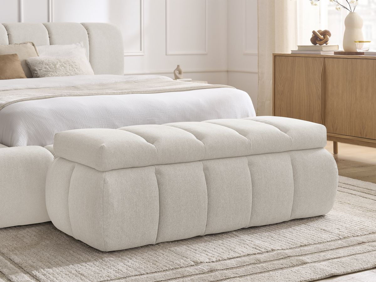 Bobochic Denali Polsterbett mit Bettkasten mit Bettbank Stoff Beige, Liegefläche 160 × 200 cm