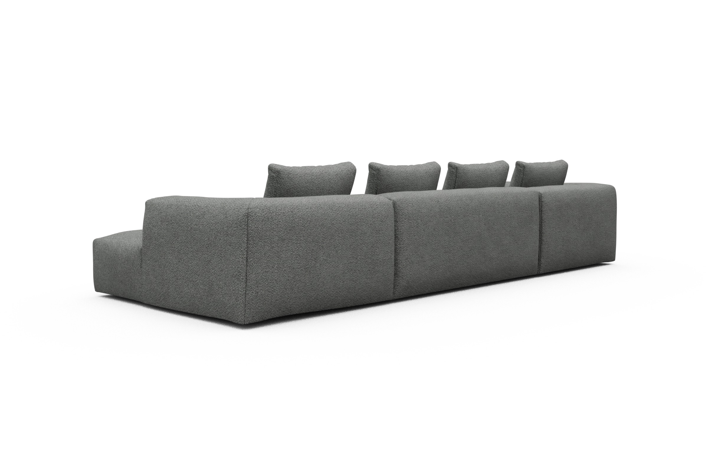 Wohnlandschaft Fred Relax-Ecke links mit 2-Sitzer und Chaiselongue rechts Boucle Vanora 868-Warm-Grey