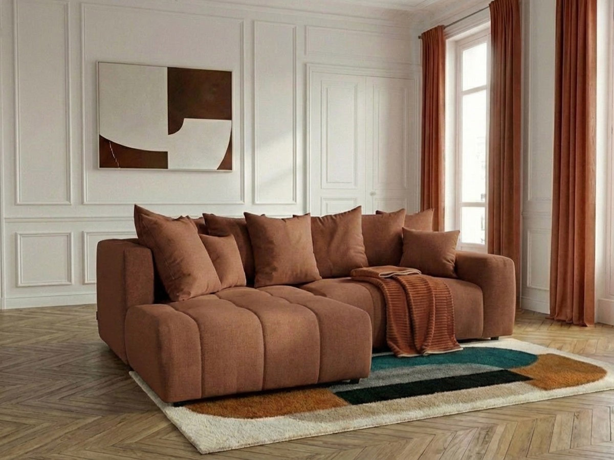 Bobochic Roxelane Ecksofa mit Schlaffunktion und Bettkasten Melange-Stoff Orange Ecke links