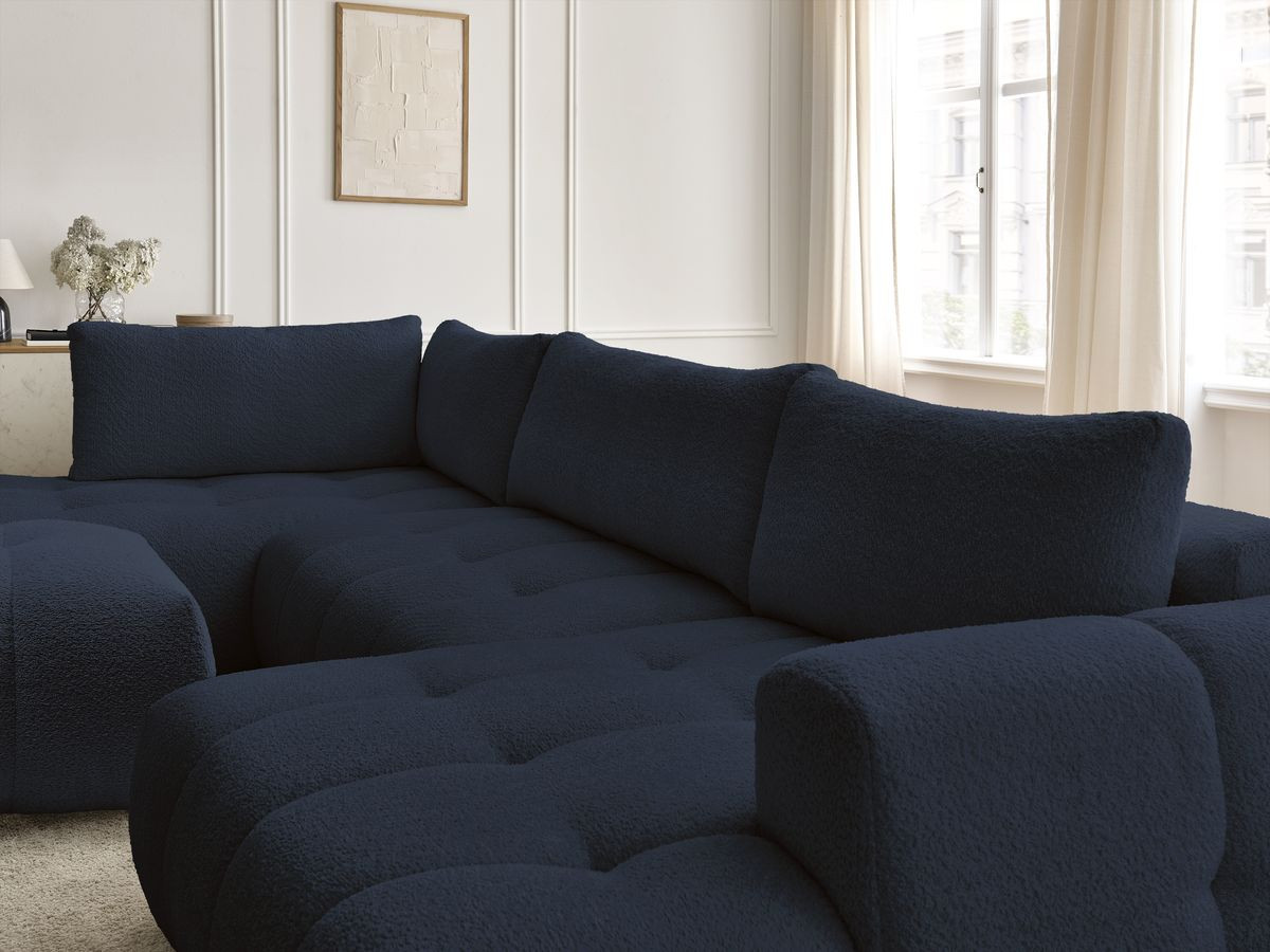 Bobochic Fuji Wohnlandschaft mit Pouf Bouclé-Stoff Dunkelblau Ecke rechts