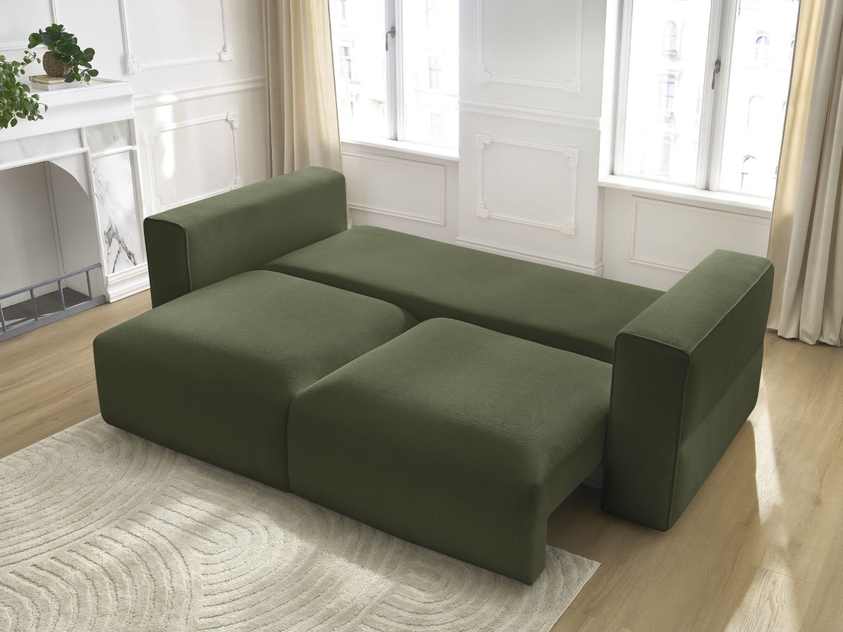 Bobochic Ezechiel Schlafsofa 3-Sitzer mit Bettkasten Melange-Stoff Grün